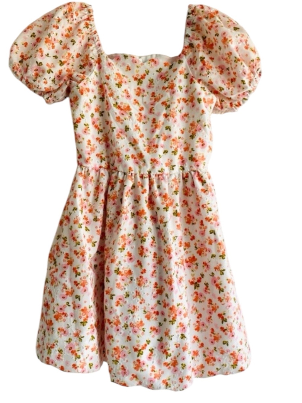 Rare Editions Girls Dress 8 Eyelet Scalloped Hem Floral Pink White Cottagecore